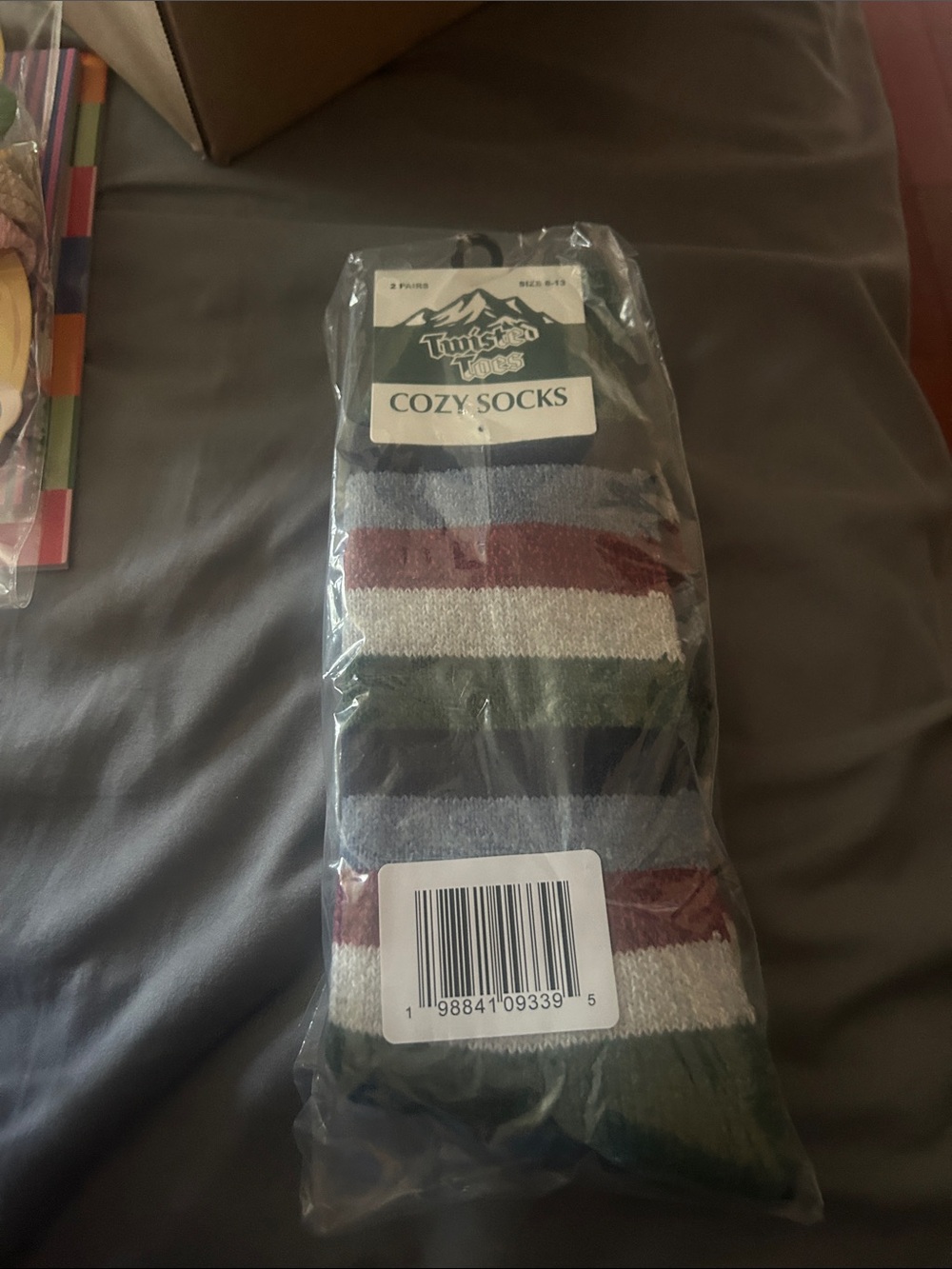 Twisted Striped Cozy Crew Socks - Green, Blue, Red, White